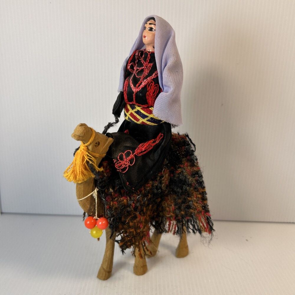 Hand Carved Olive Wood Bedouin Woman Camel Figurine Desert  8” Middle Eastern